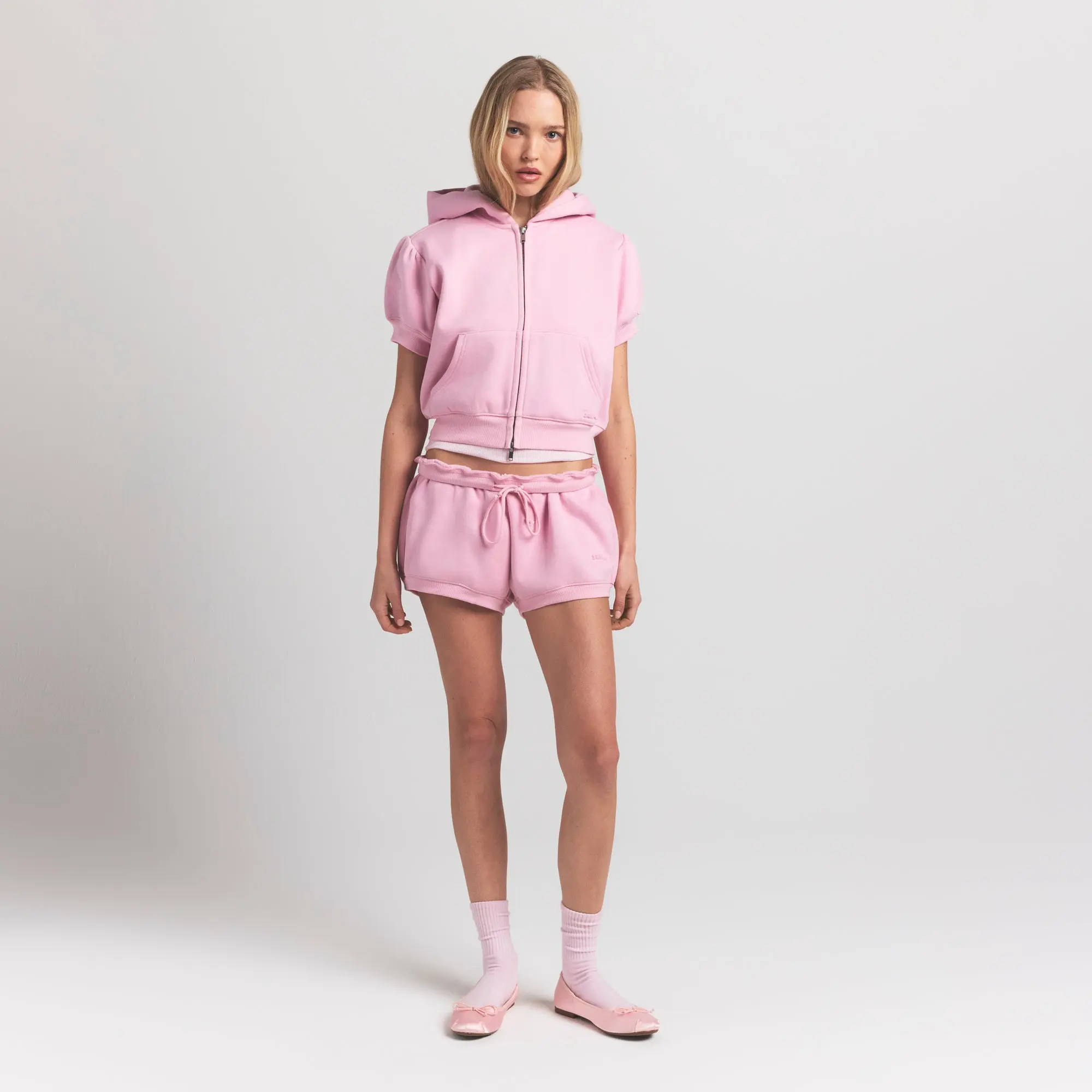 Bubble Sleeve Cropped Zip Up