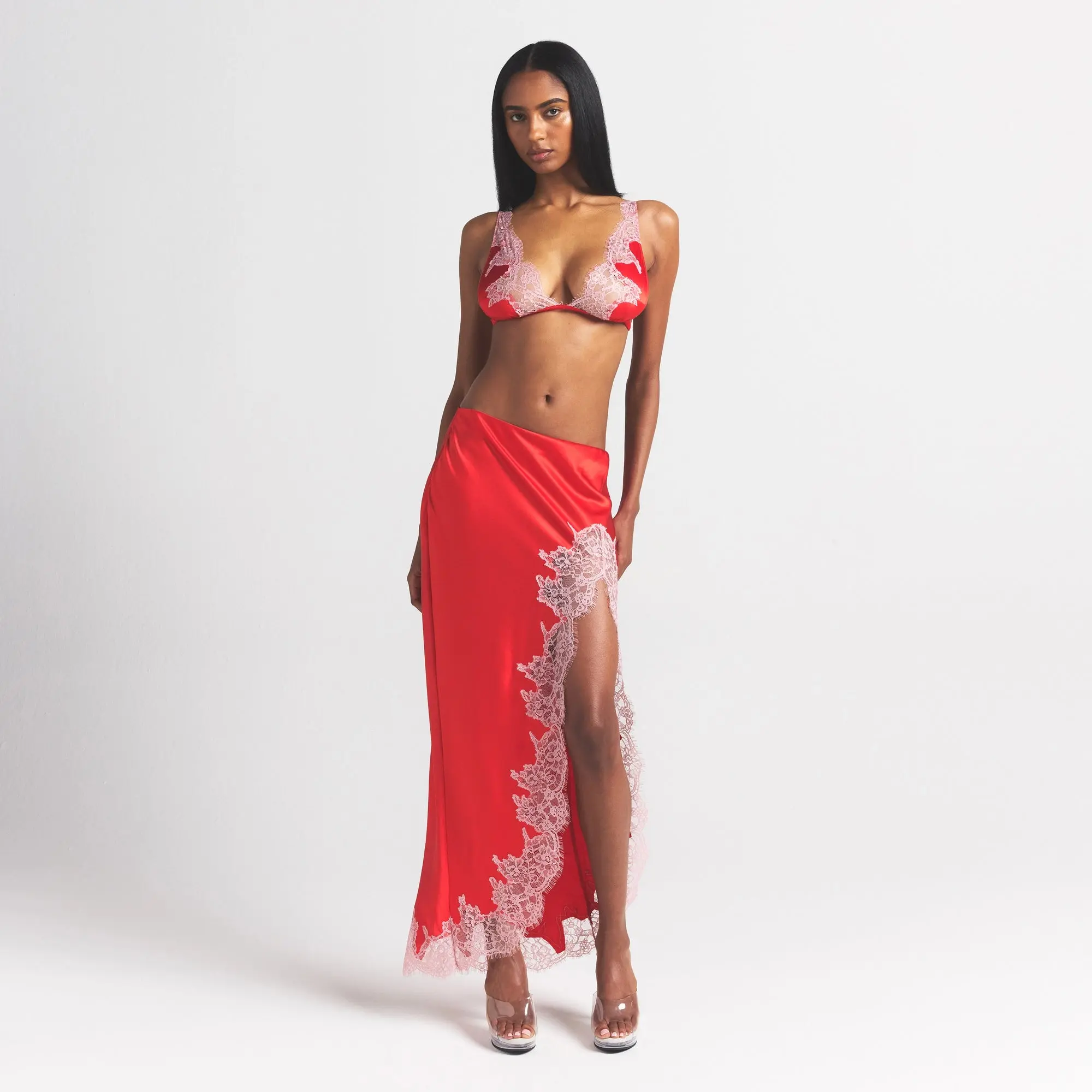 Lace Slip Midi Skirt