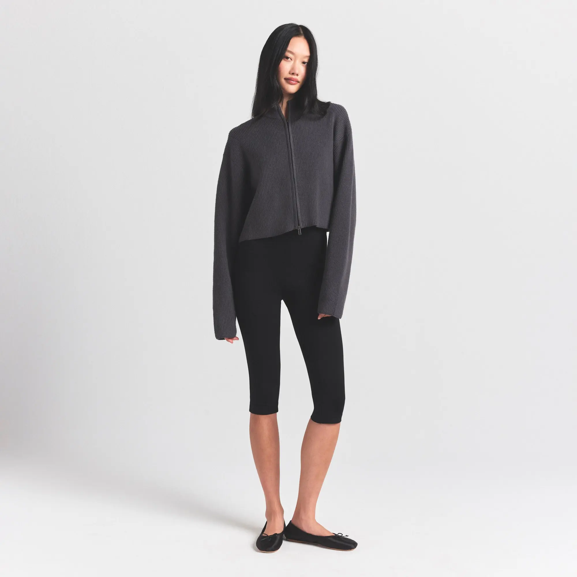 Ribbed Mock Neck Zip Up