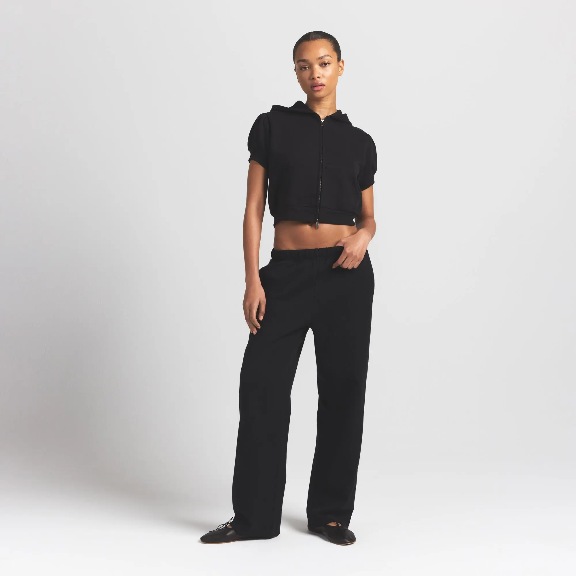 Bubble Sleeve Cropped Zip Up