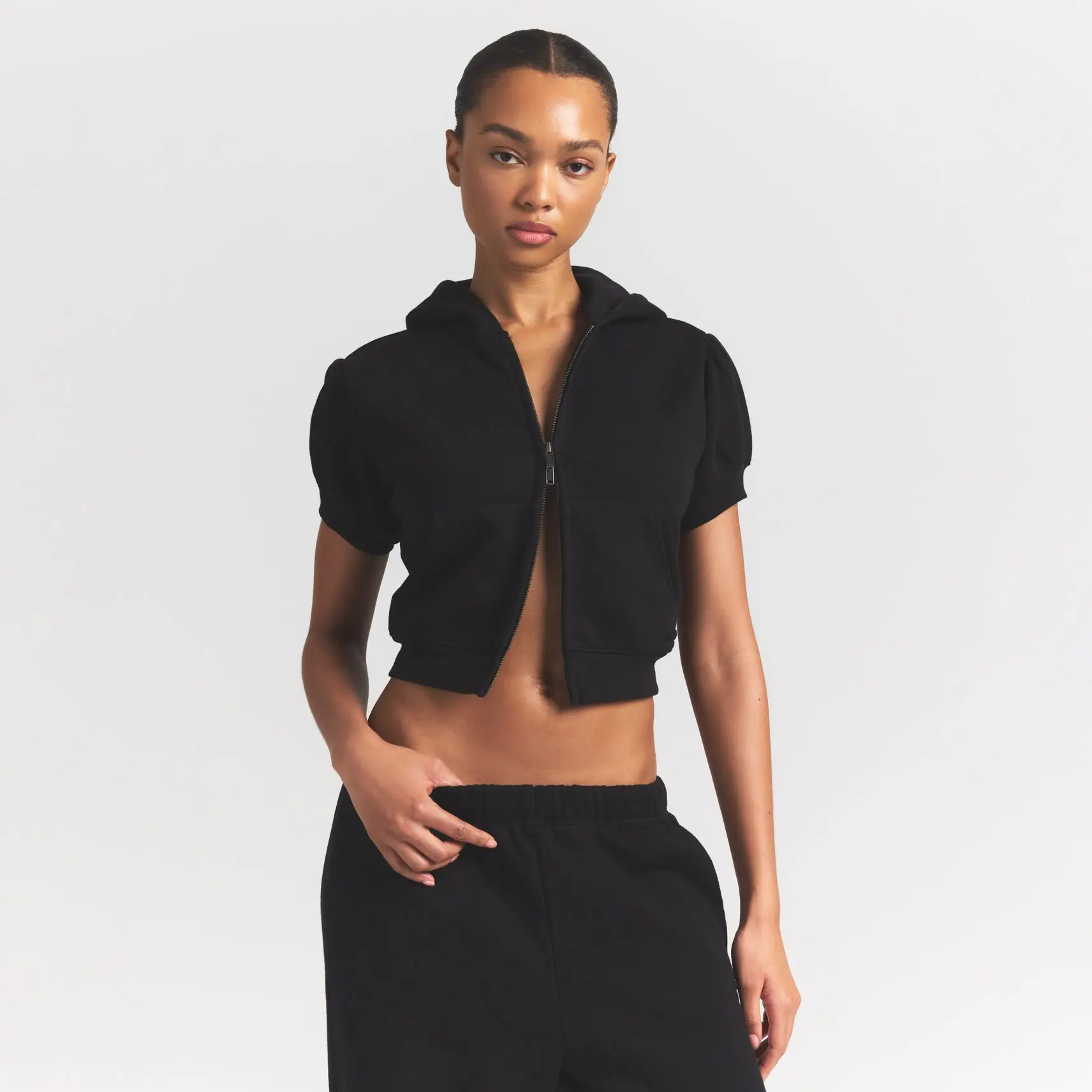 Bubble Sleeve Cropped Zip Up - Image 2