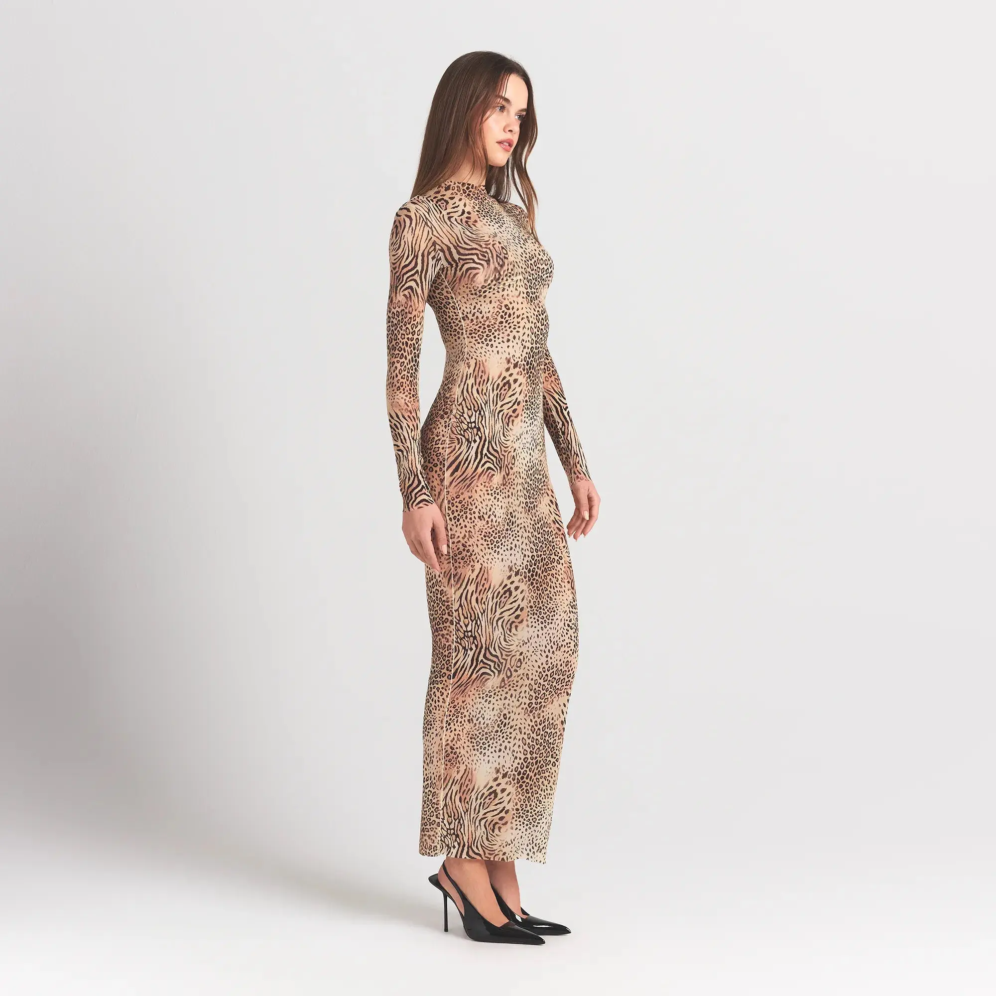 Mock Neck Long Sleeve Long Dress - Image 2